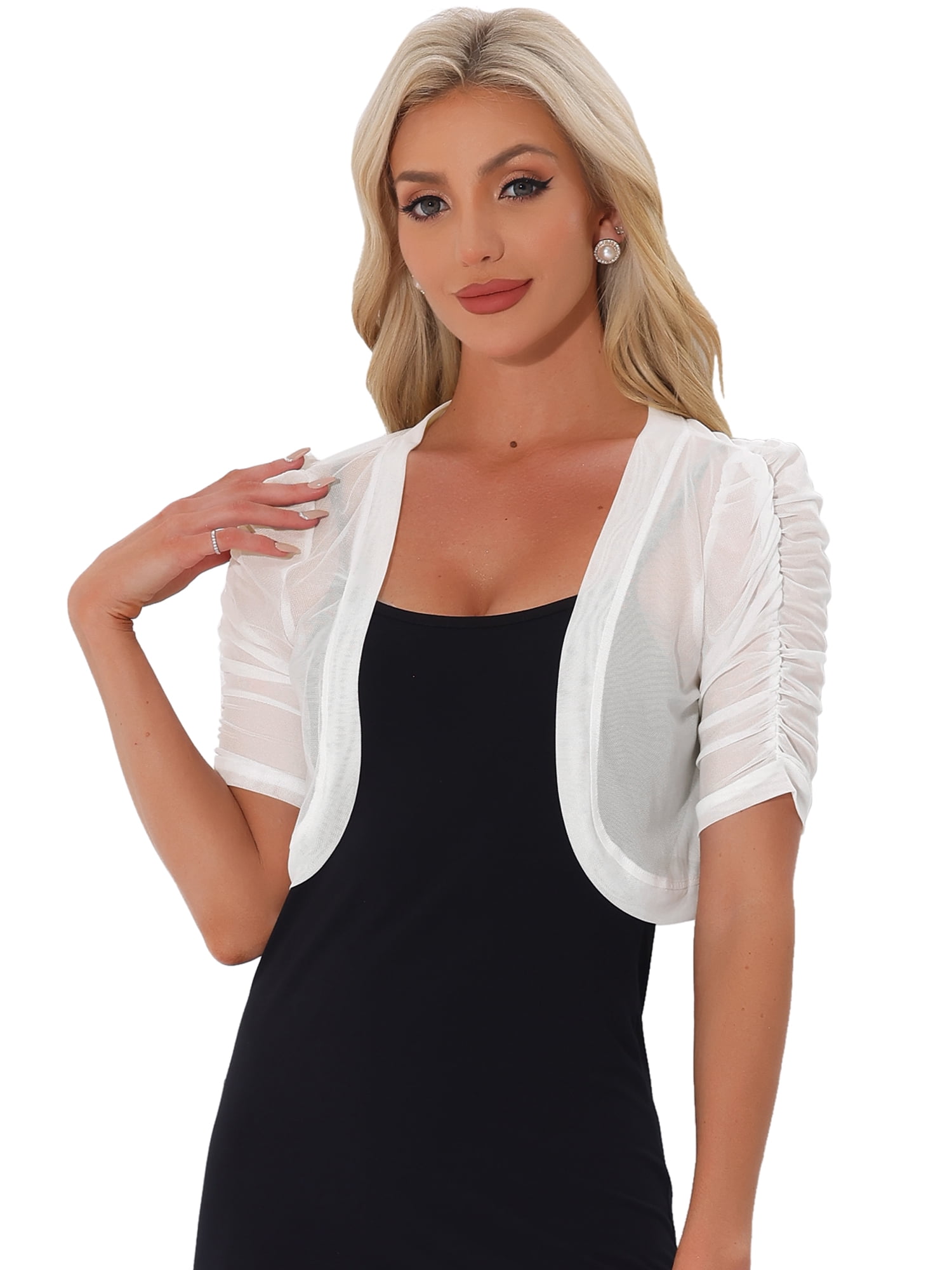 DARING DIVA Women's Mesh Sheer Shrug Cropped Cardigan Bolero XL White