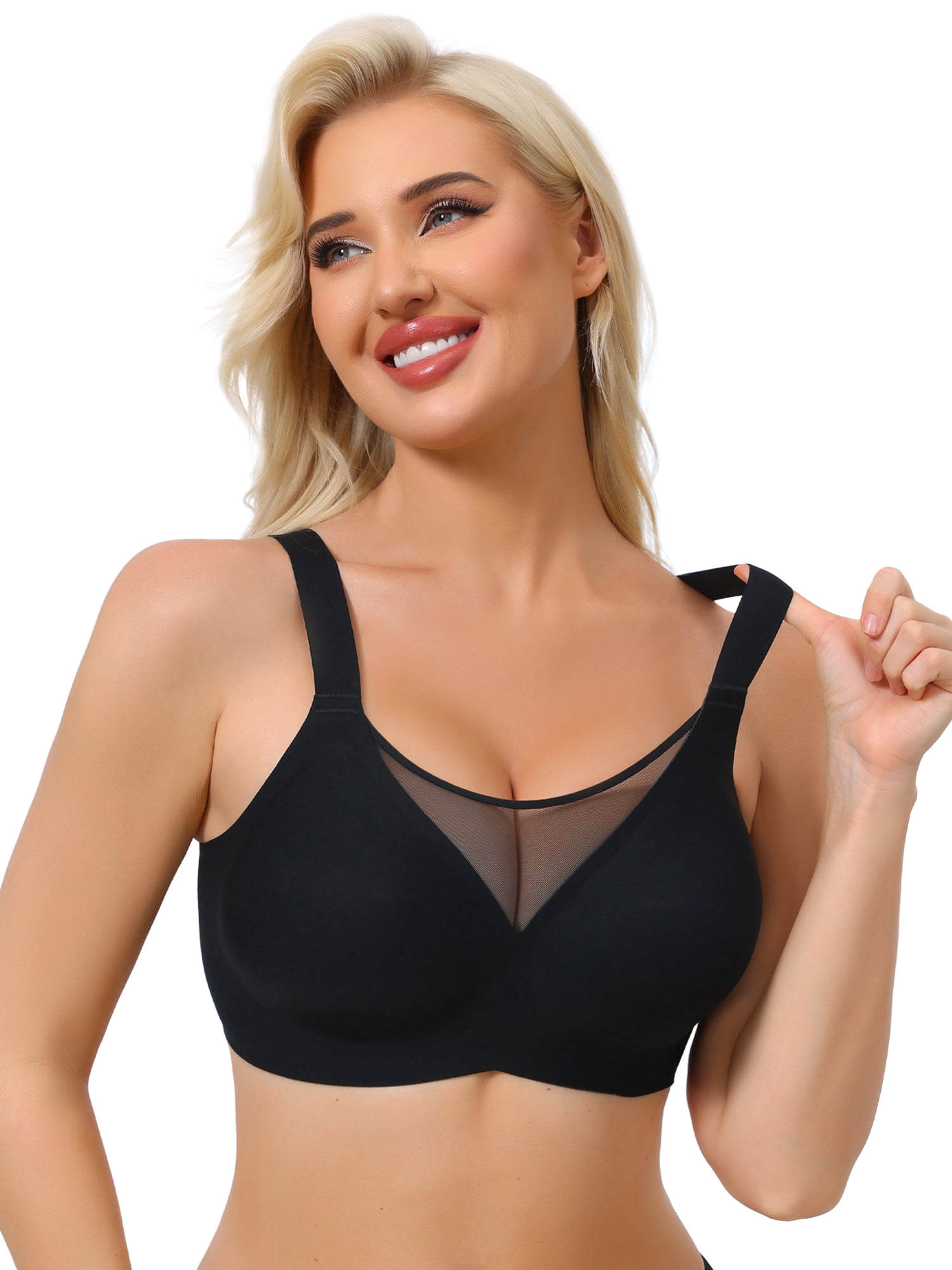 DARING DIVA Women's Mesh V-Neck Wirefree Seamless Soft Bras L Black