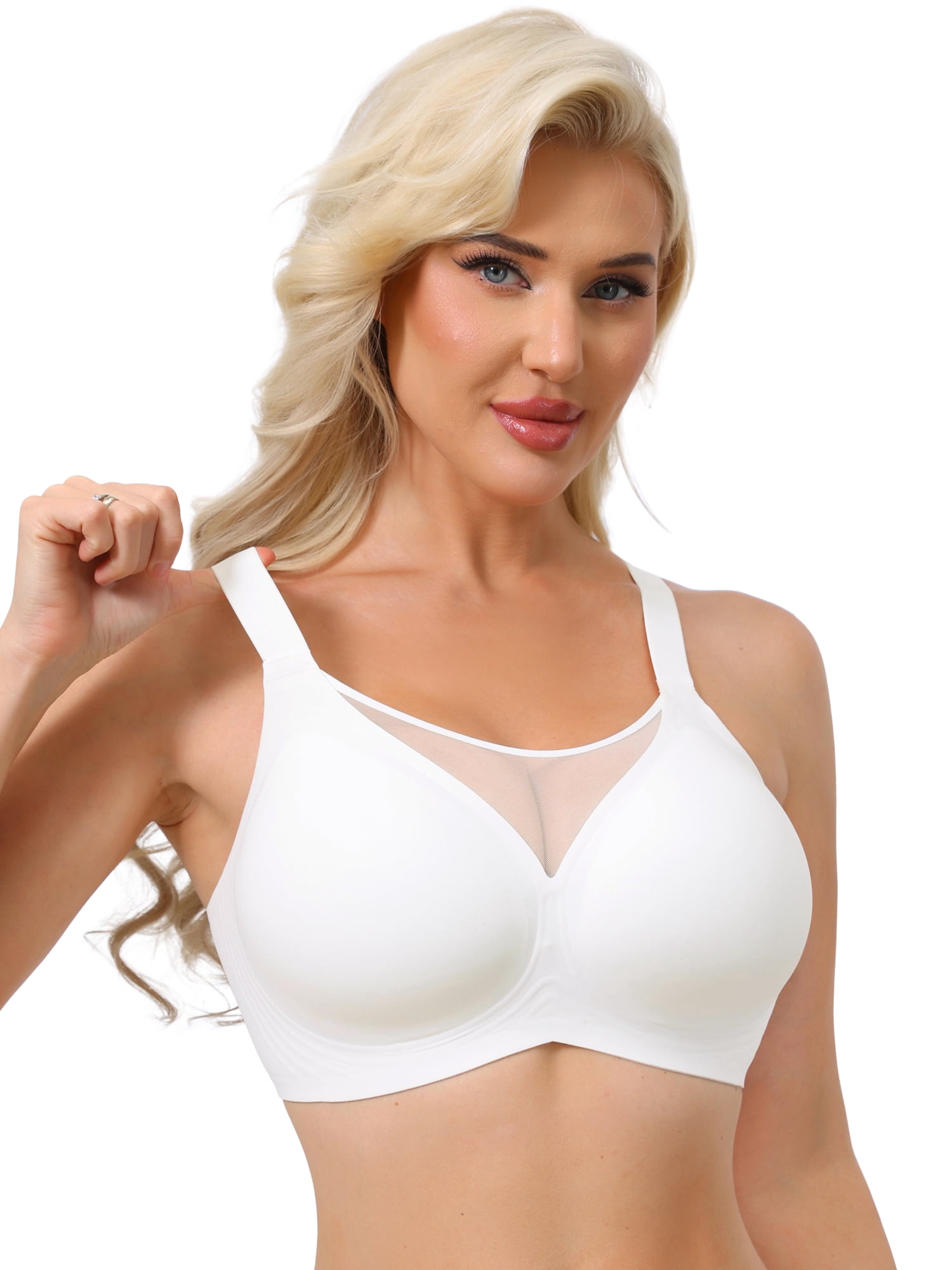 DARING DIVA Women's Mesh V-Neck Wirefree Seamless Soft Bras S White