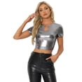 thumbnail image 1 of DARING DIVA Women's Metallic Crop Shiny Holographic Top XL Black Silver, 1 of 6