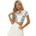 thumbnail image 1 of DARING DIVA Women's Metallic Crop Shiny Holographic Top XL Silver, 1 of 6