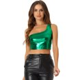 thumbnail image 1 of DARING DIVA Women's Metallic Cropped Top One Shoulder Blouse XL Green, 1 of 6