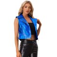 thumbnail image 1 of DARING DIVA Women's Metallic Faux Leather Lapel Collar Zip Cropped Vest XS Royal Blue, 1 of 6