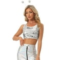 thumbnail image 1 of DARING DIVA Women's Metallic Sequin Scoop Neck Cropped Tank Top S Silver, 1 of 6
