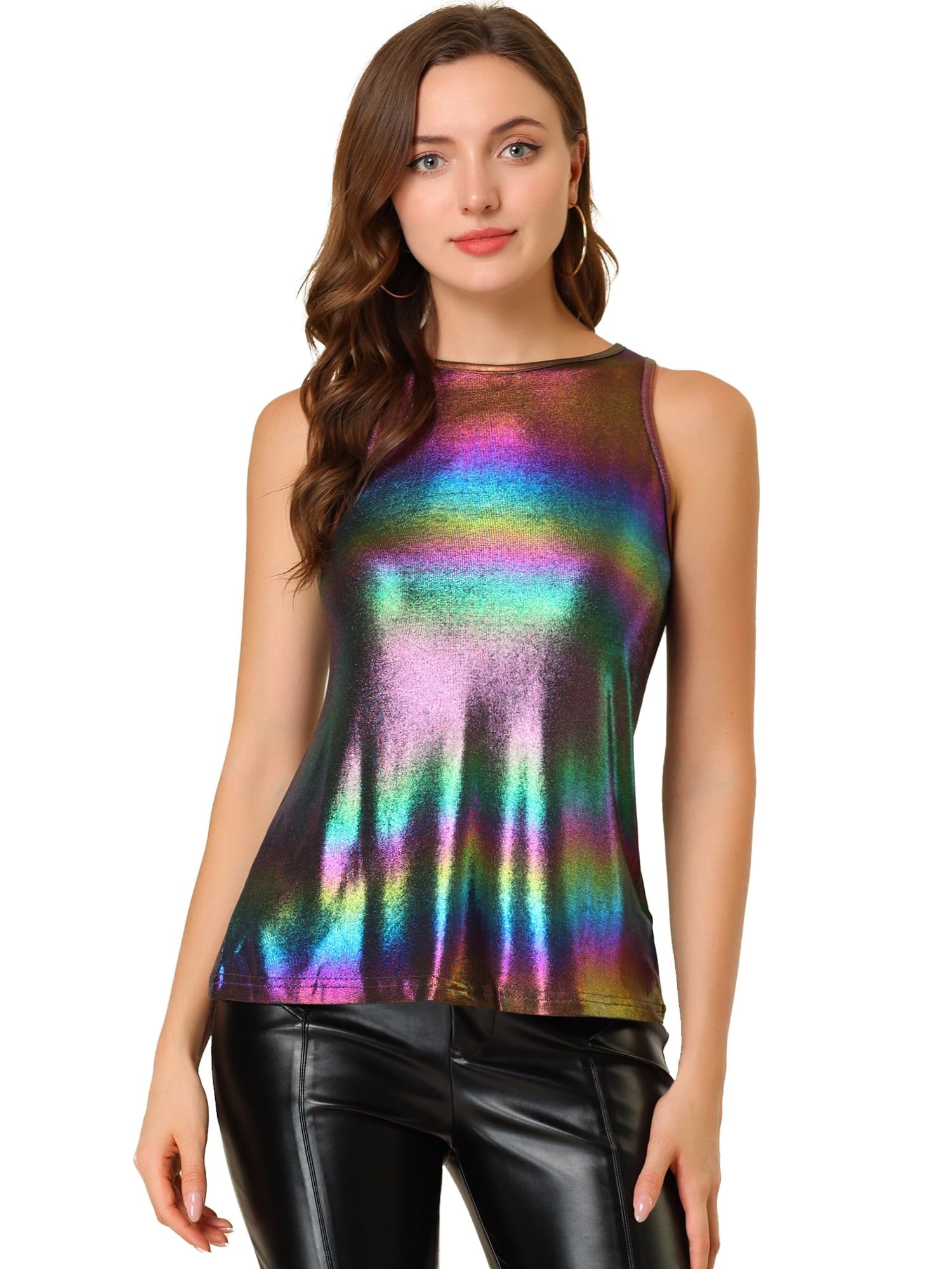 DARING DIVA Women's Metallic Sleeveless Tank Top S Multicolor