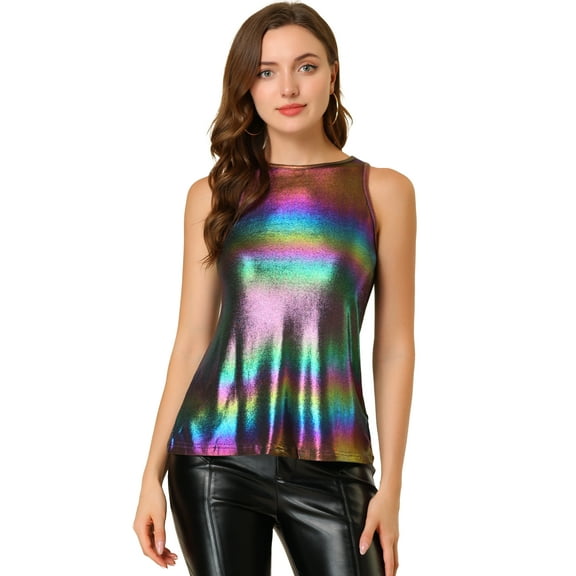 DARING DIVA Women's Metallic Sleeveless Tank Top S Multicolor