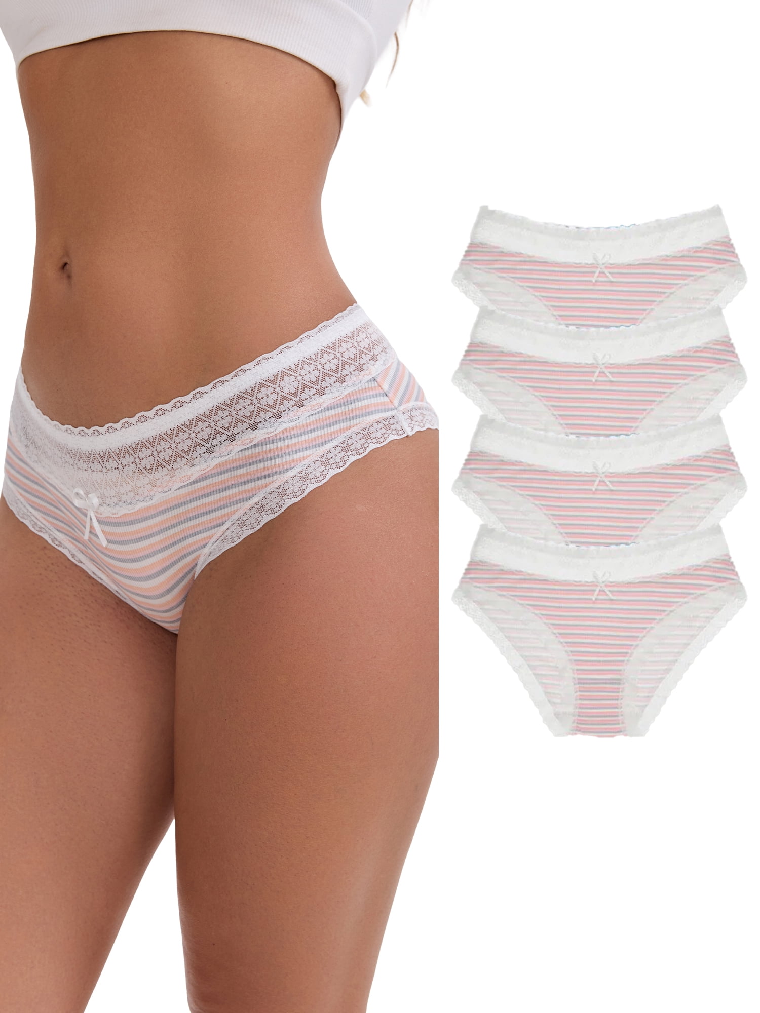 DARING DIVA Women's Mid-Rise Lace Briefs Set of 5 S Pink