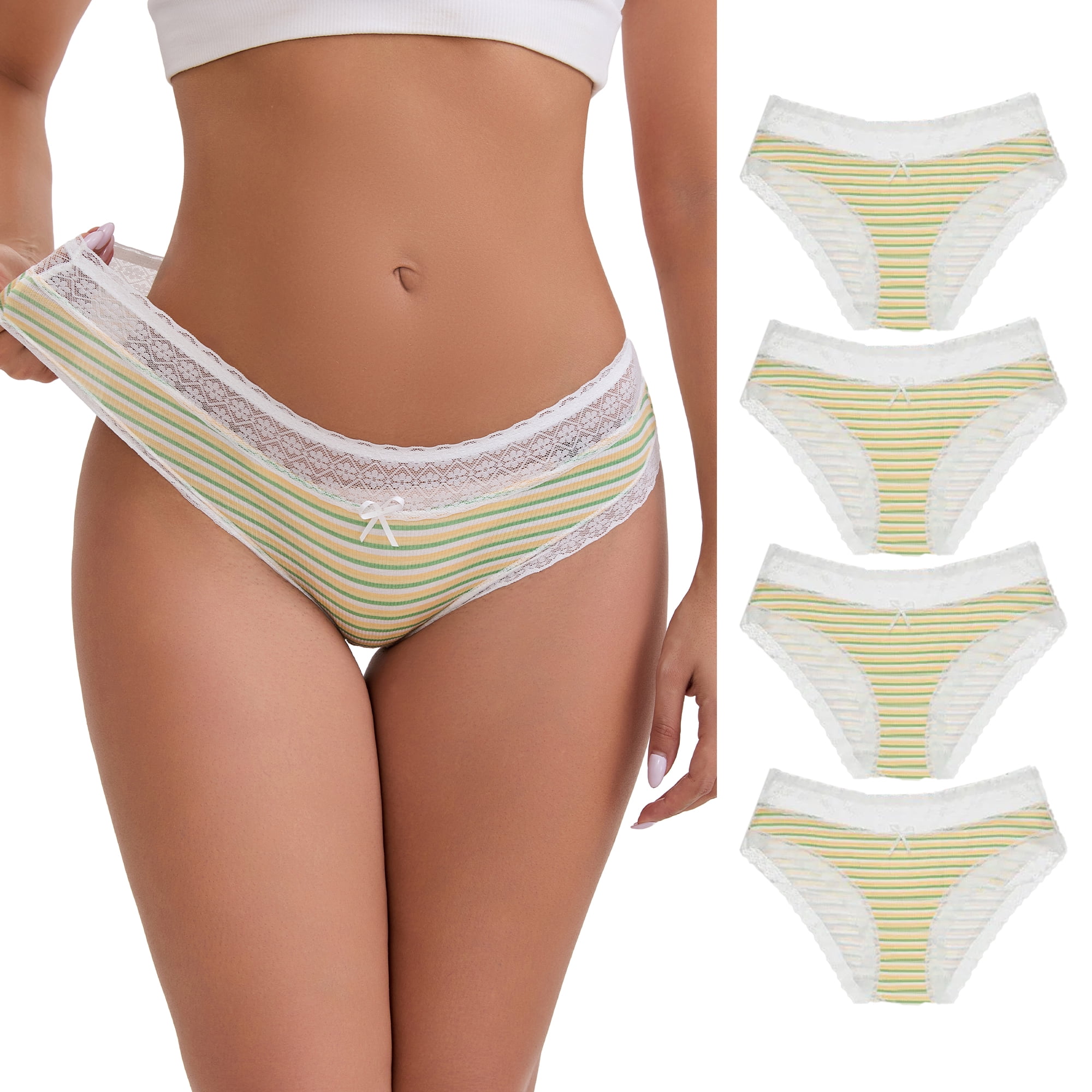 DARING DIVA Women's Mid-Rise Lace Briefs Set of 5 XL Green
