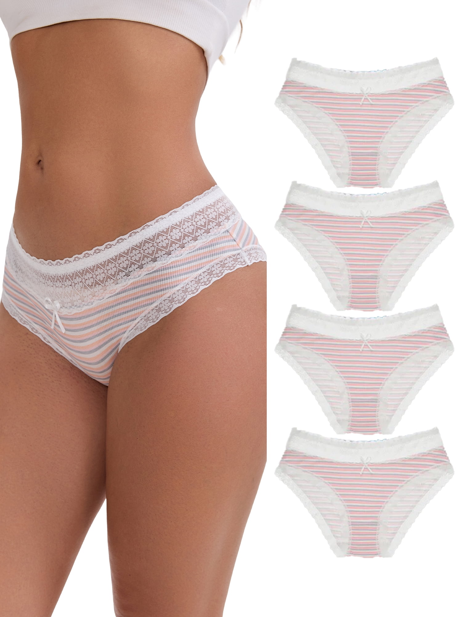 DARING DIVA Women's Mid-Rise Lace Briefs Set of 5 XL Pink