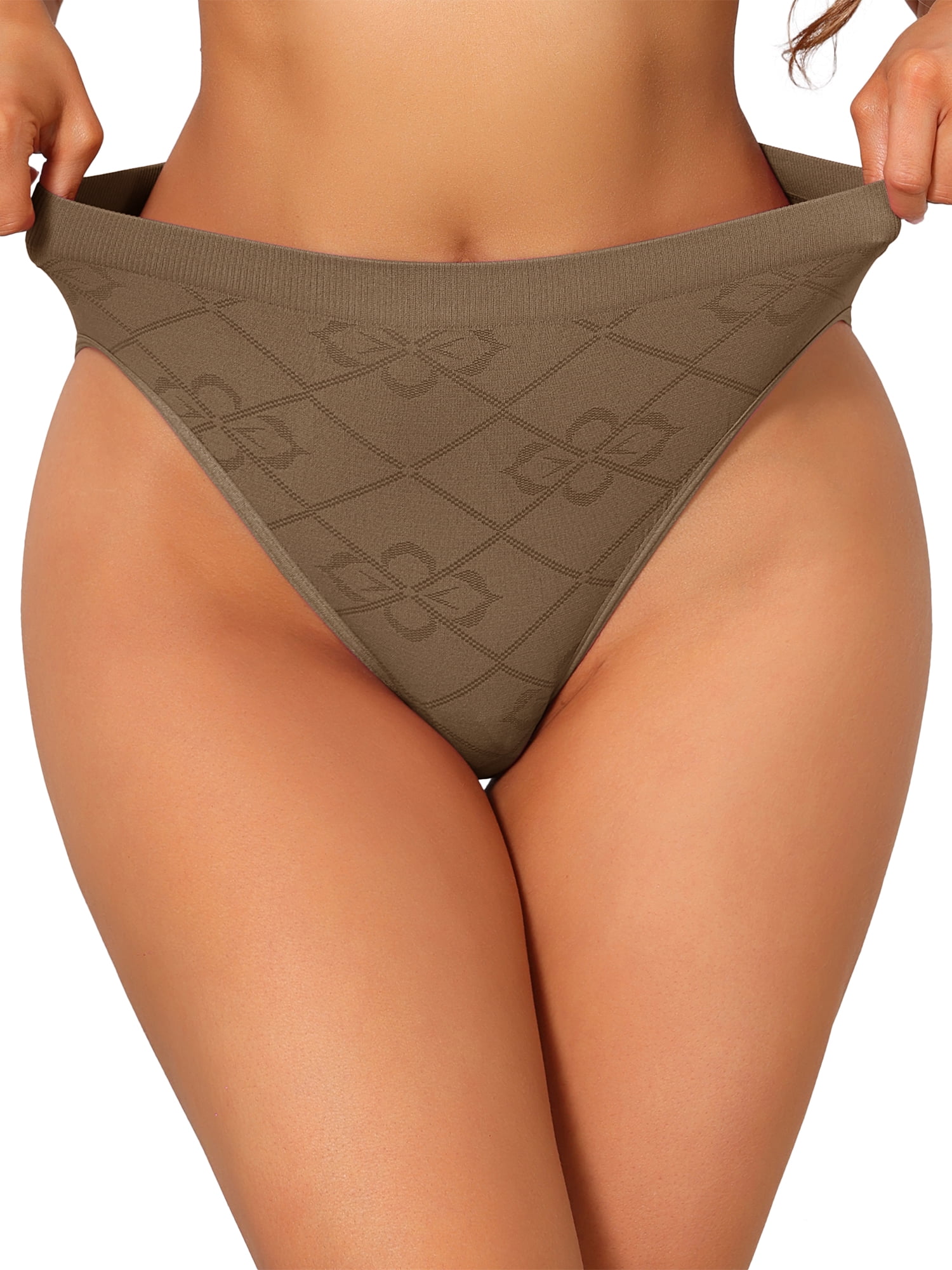 DARING DIVA Women's Mid Waisted High-Cut Full Coverage Plaid Briefs Medium Brown
