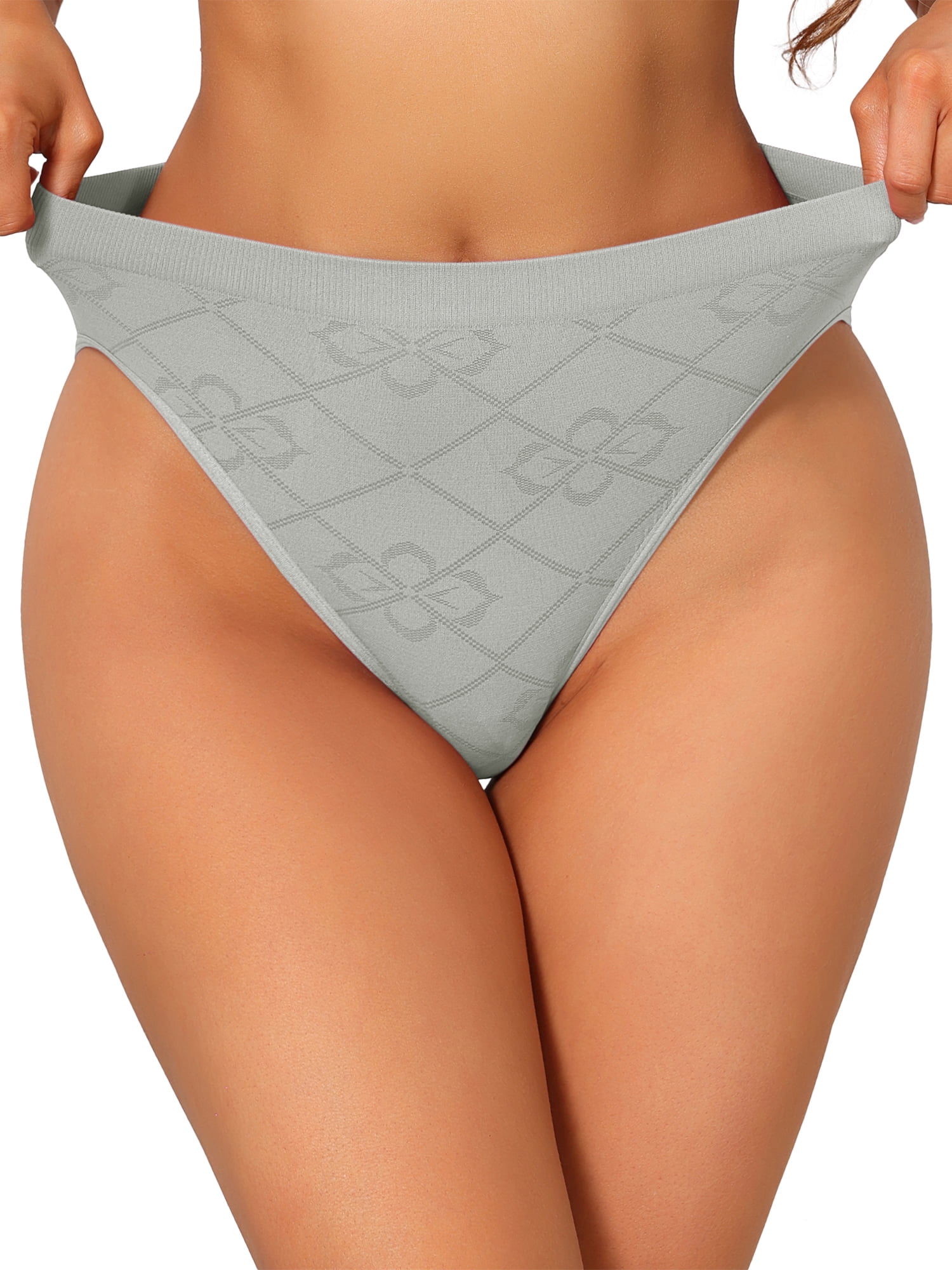 DARING DIVA Women's Mid Waisted High-Cut Full Coverage Plaid Briefs Medium Gray