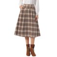 thumbnail image 1 of DARING DIVA Women's Midi A-Line Pleated Skirts with Pockets Small Brown, 1 of 6