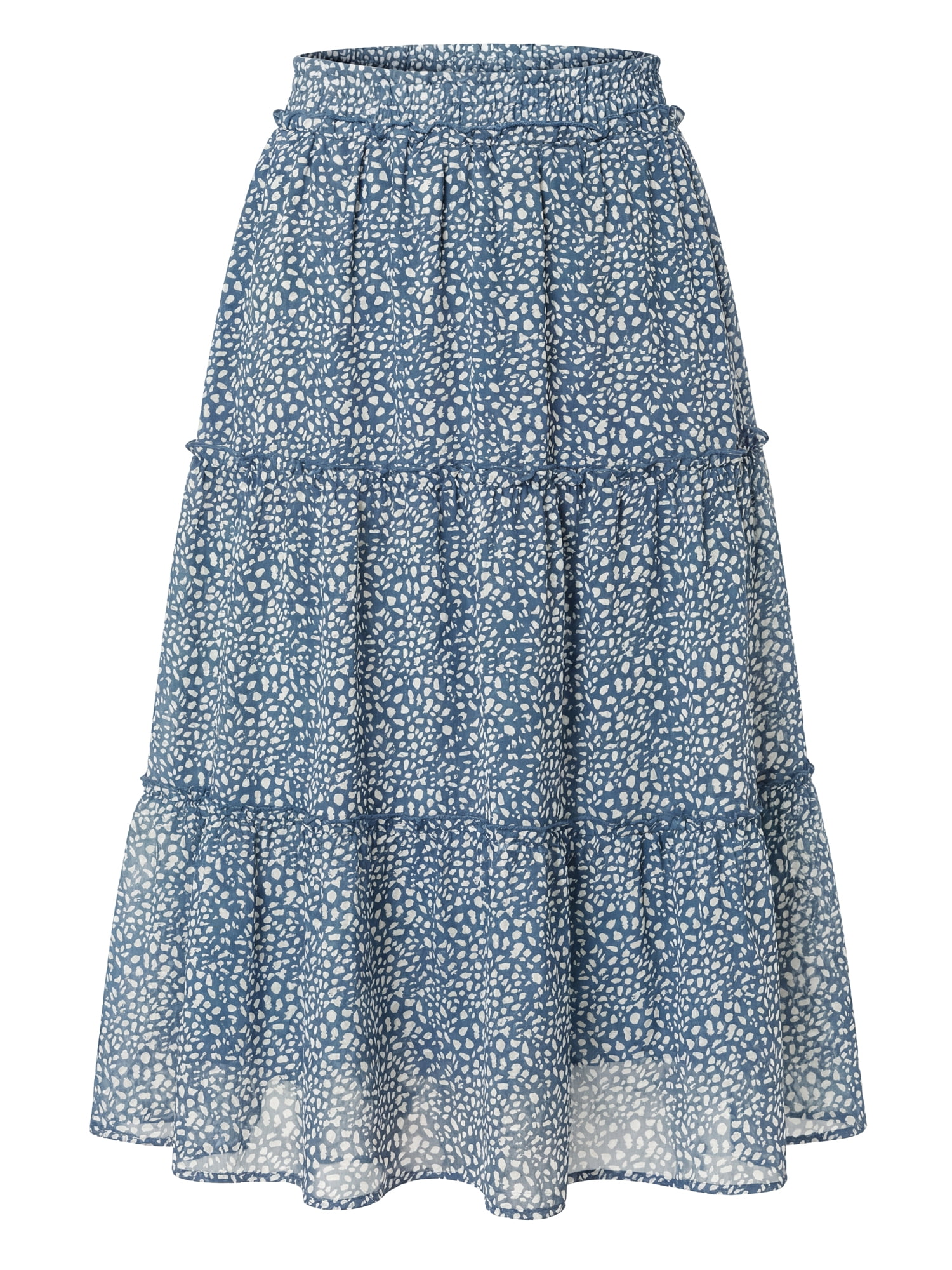 DARING DIVA Women's Midi Elastic A-Line Ruffle Flowy Skirts Large Blue