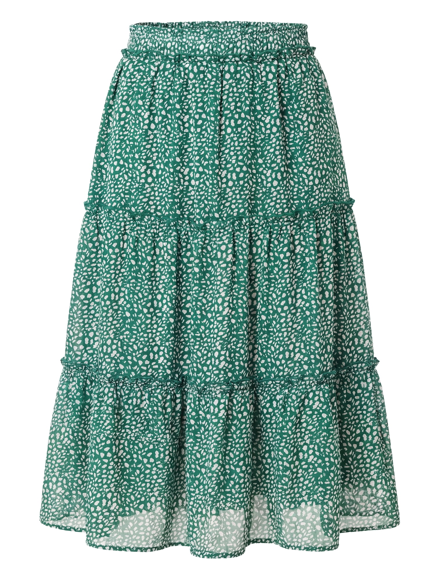 DARING DIVA Women's Midi Elastic A-Line Ruffle Flowy Skirts Medium Green