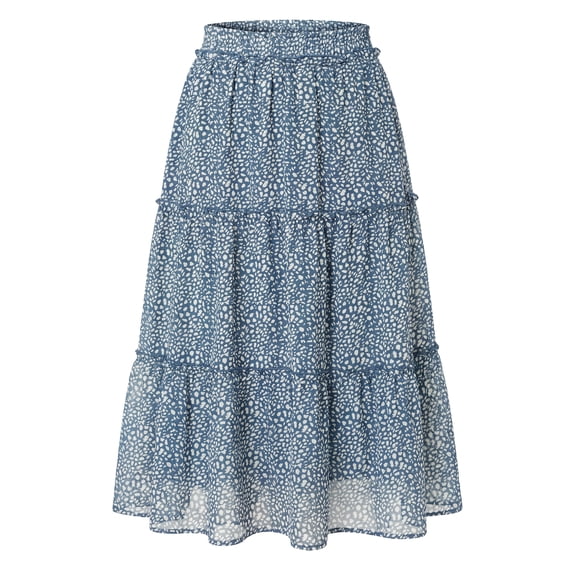 DARING DIVA Women's Midi Elastic A-Line Ruffle Flowy Skirts Small Blue