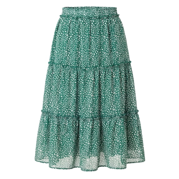 DARING DIVA Women's Midi Elastic A-Line Ruffle Flowy Skirts Small Green