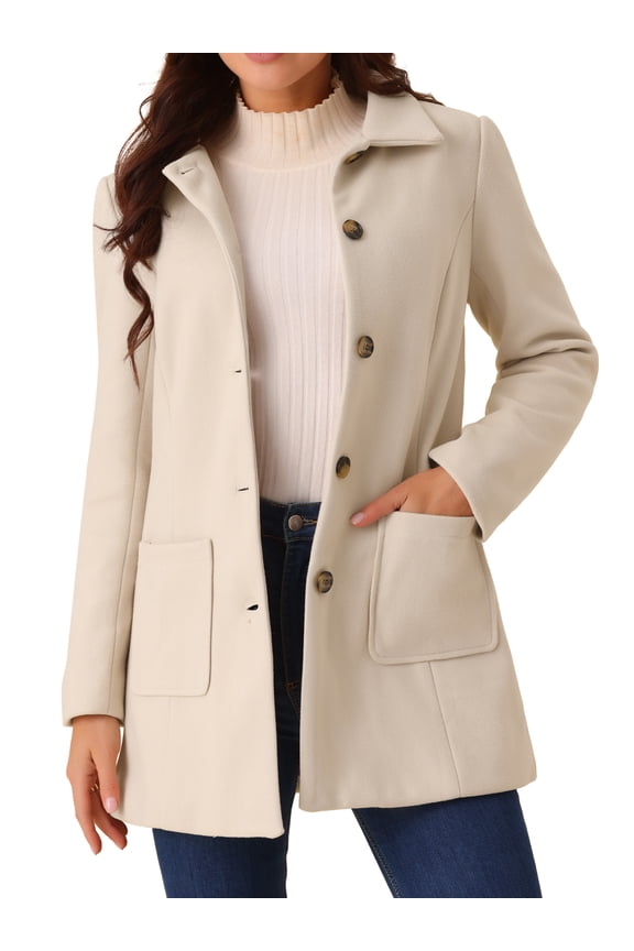 Women's Midi-Length Notch Lapel Single-Breasted Overcoat Beige M