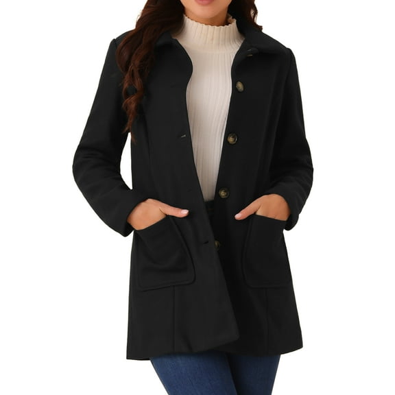 DARING DIVA Women's Midi-Length Notch Lapel Single-Breasted Overcoat Black S