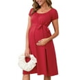 thumbnail image 1 of DARING DIVA Women's Midi Short Sleeve Boho Tie Waist Maternity Dress XL Red, 1 of 7