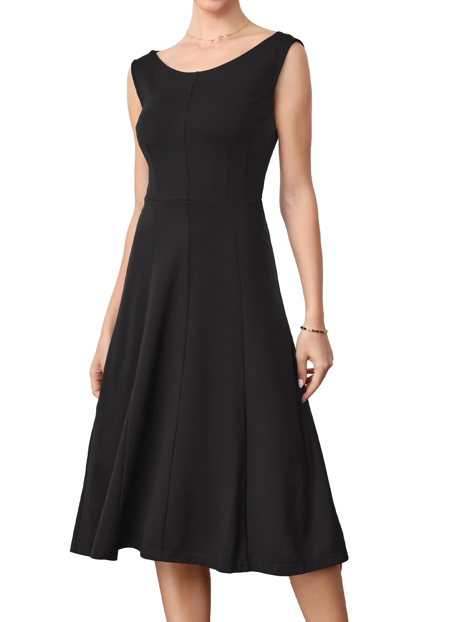 DARING DIVA Women's Midi Sleeveless Casual Dress for Work Office XS Black