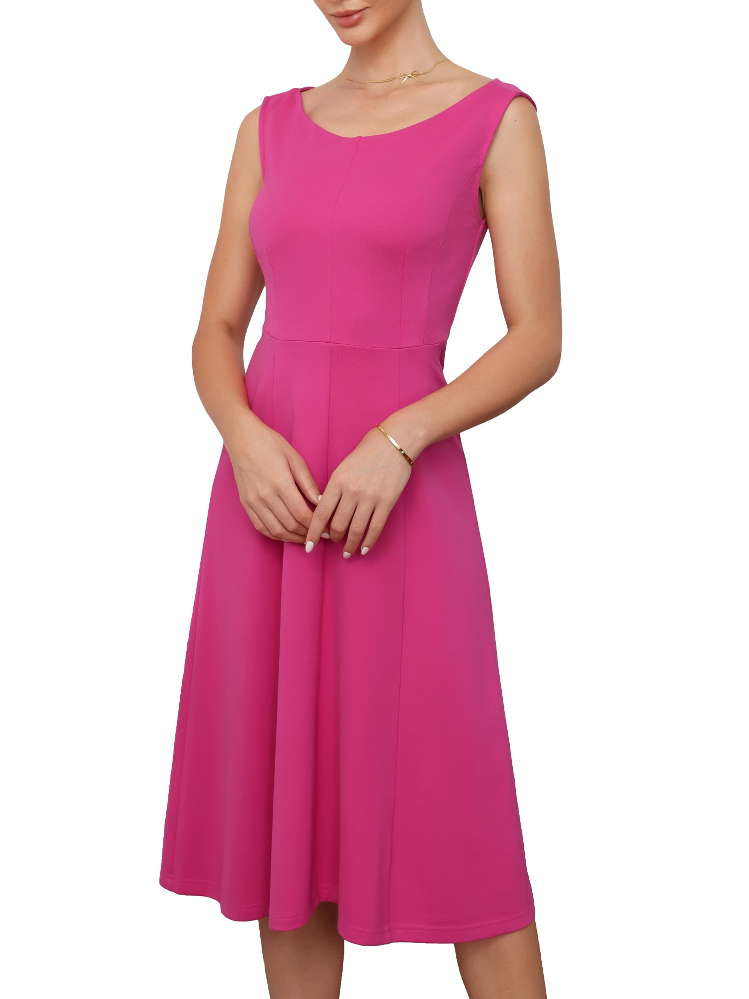 DARING DIVA Women's Midi Sleeveless Casual Dress for Work Office XS Hot Pink