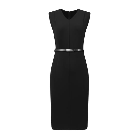 DARING DIVA Women's Midi Sleeveless Dress V-Neck Work Sheath Dresses with Belt L Black