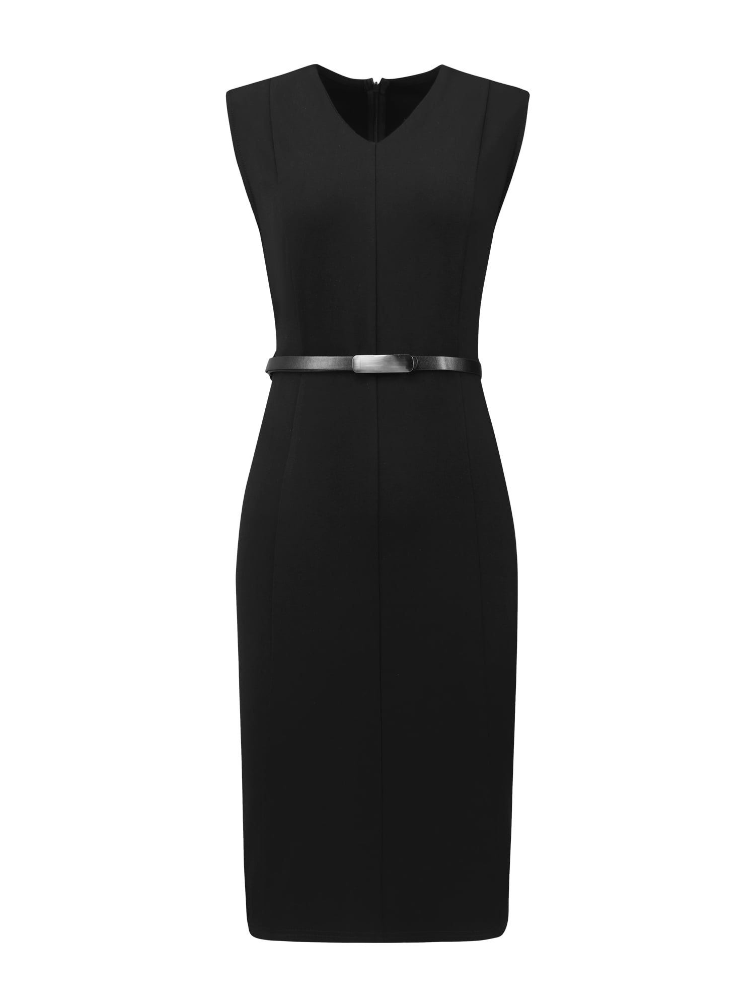 DARING DIVA Women's Midi Sleeveless Dress V-Neck Work Sheath Dresses with Belt S Black