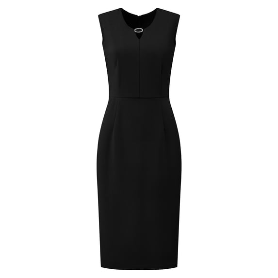 DARING DIVA Women's Midi Sleeveless Pencil Dress Choker V Neck Work Dresses S Black