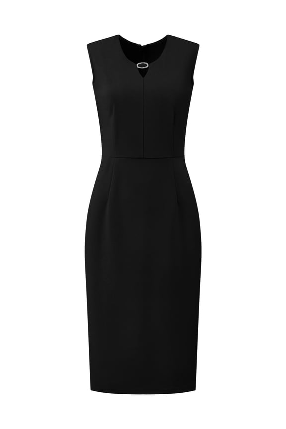 Women's Midi Sleeveless Pencil Dress V Neck Work Sheath Dresses 2XL Black