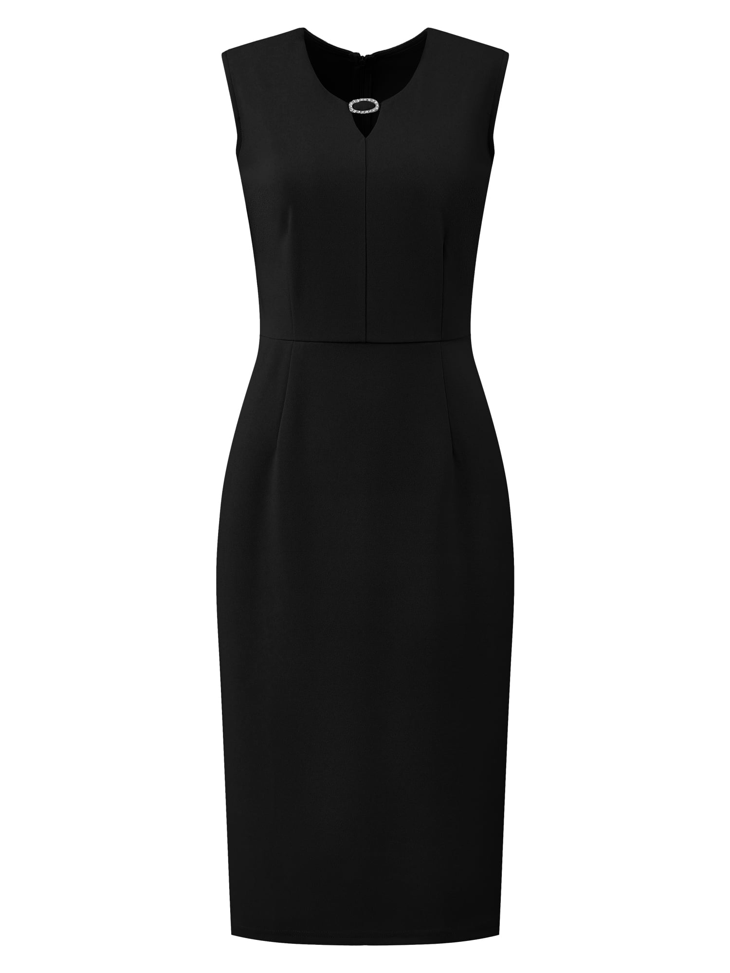 DARING DIVA Women's Midi Sleeveless Pencil Dress V Neck Work Sheath Dresses XL Black