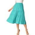 thumbnail image 1 of DARING DIVA Women's Flare Tiered Pleated Solid Elastic Waist A-Line Skirt L Teal, 1 of 6