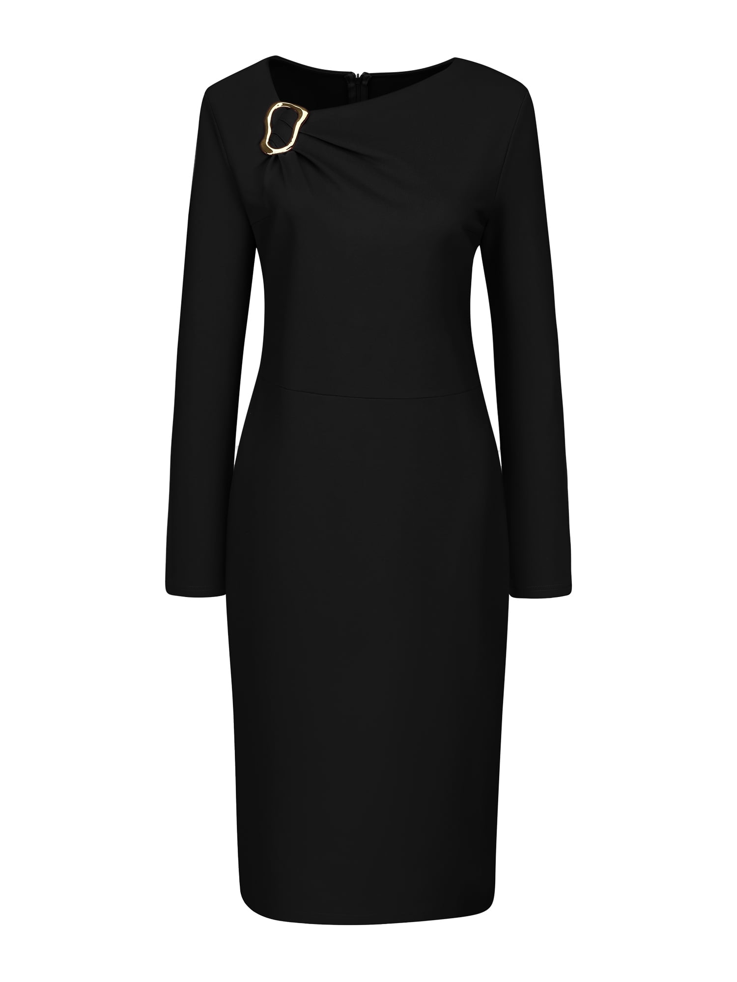 DARING DIVA Women's Midi Work Pencil Dress Asymmetrical Neck Bodycon Dresses L Black