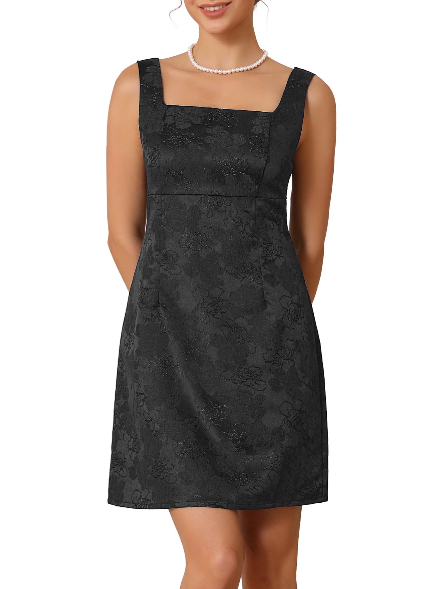 DARING DIVA Women's Mini Dress with Jacquard Embroidery for Special Occasions L Black