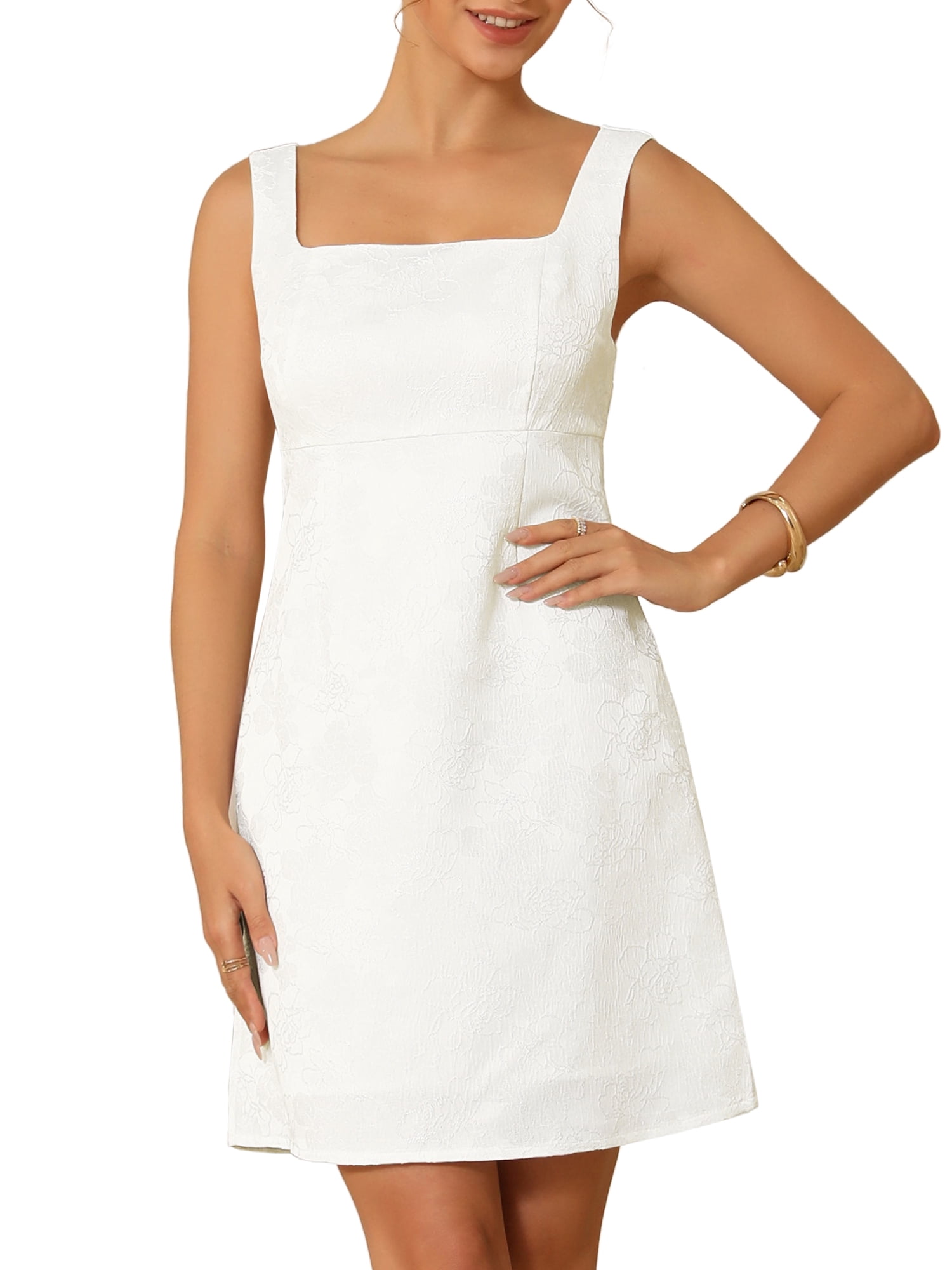 DARING DIVA Women's Mini Dress with Jacquard Embroidery for Special Occasions S White