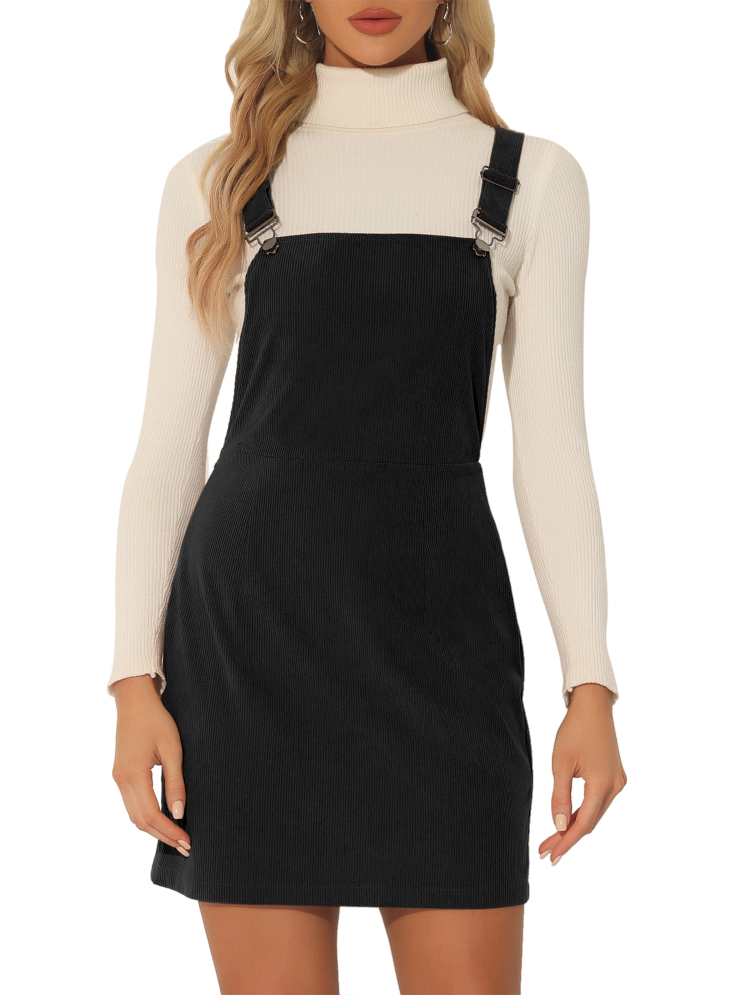 DARING DIVA Women's Mini Short Length Adjustable Strap Pinafore Dress S Black
