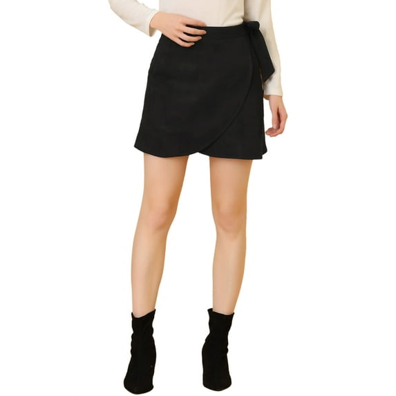 DARING DIVA Women's Mini Wrap Skirts Tie Waisted Skirt L Black