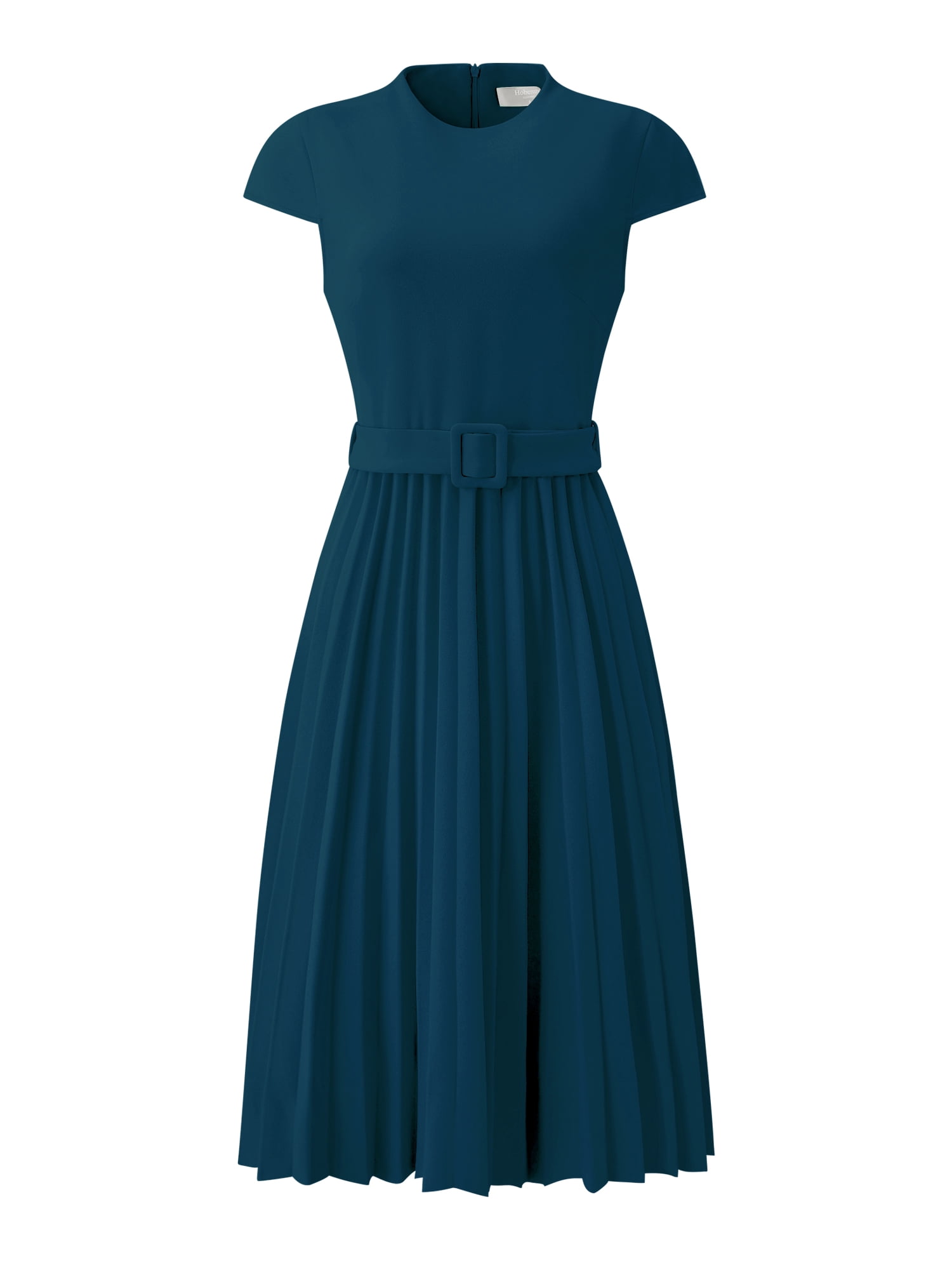 DARING DIVA Women's Mock Neck Cap Sleeve Belted A-Line Dress XL Peacock Blue