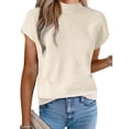 thumbnail image 1 of DARING DIVA Women's Mock Neck Casual Cap Sleeve Knit Tank Tops S Beige, 1 of 6