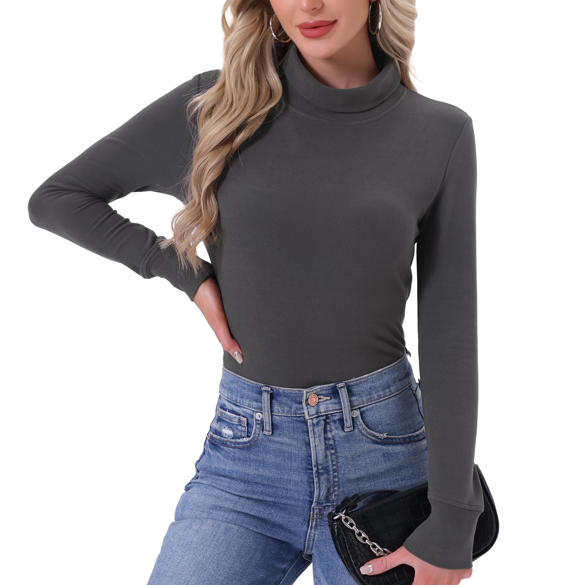 DARING DIVA Women's Mock Turtle Long Sleeve Shirts Fall Winter Warm Top M Gray
