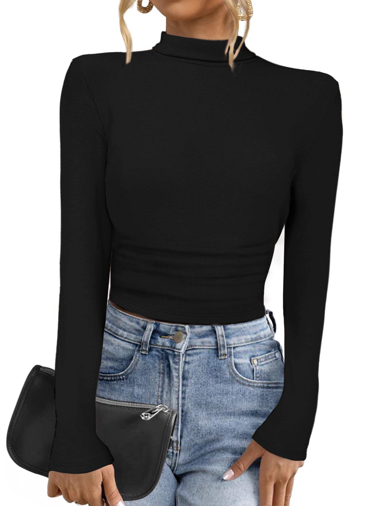 DARING DIVA Women's Mock Turtleneck Long Sleeve Fitted Pullover Sweater S Black