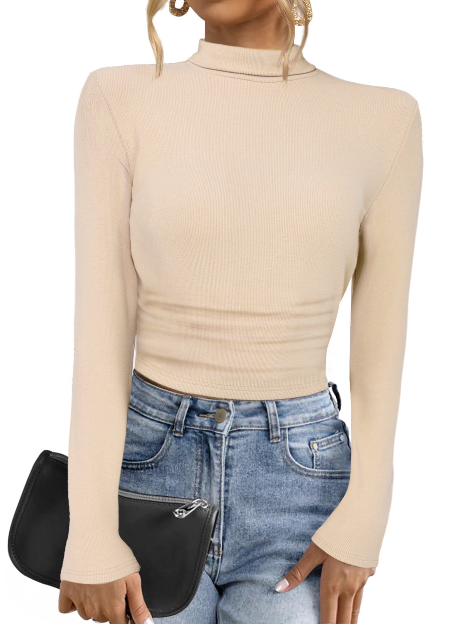 DARING DIVA Women's Mock Turtleneck Long Sleeve Fitted Pullover Sweater S Khaki