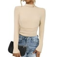thumbnail image 1 of DARING DIVA Women's Mock Turtleneck Long Sleeve Fitted Pullover Sweater XS Khaki, 1 of 6