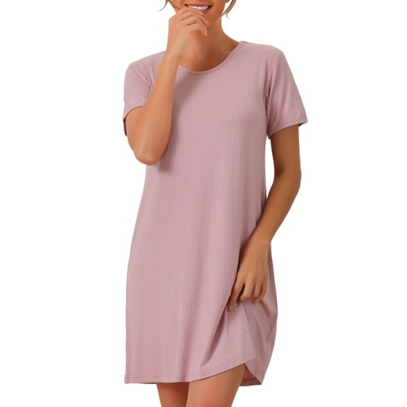 DARING DIVA Women's Modal Short Sleeve Sleep Shirt Crewneck Short Nightshirt S Pink