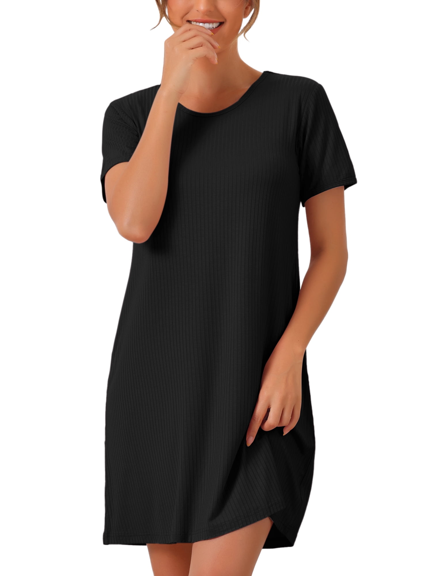 DARING DIVA Women's Modal Short Sleeve Sleep Shirt Crewneck Short Nightshirt XS Black