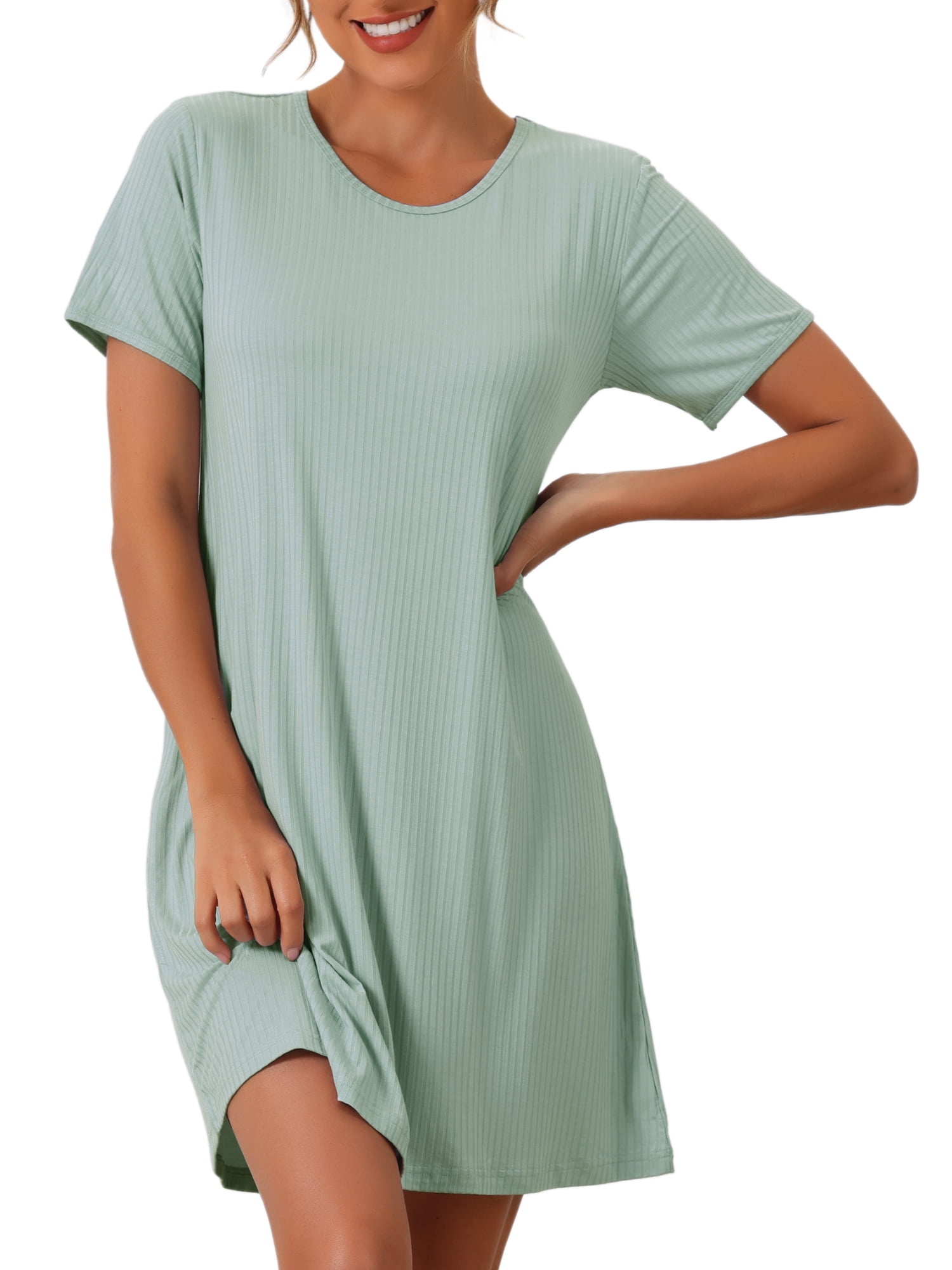 DARING DIVA Women's Modal Short Sleeve Sleep Shirt Crewneck Short Nightshirt XS Green