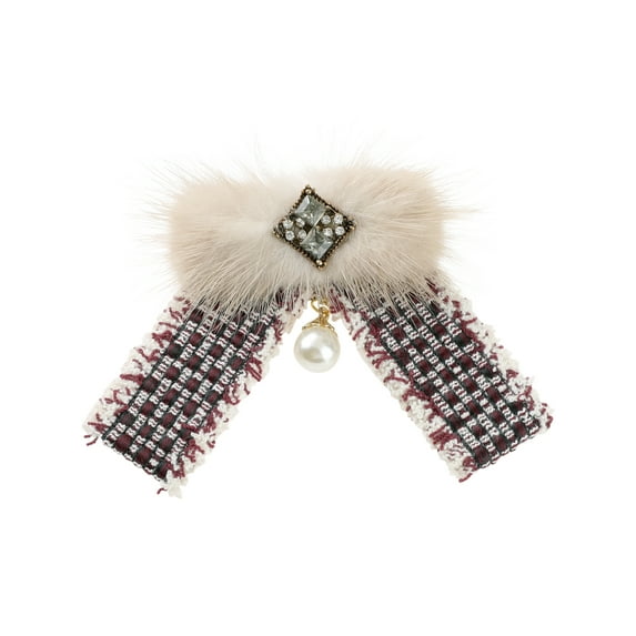 DARING DIVA Women's Multicolored Braided Tweed Ribbon Furry Bow Ties Burgundy