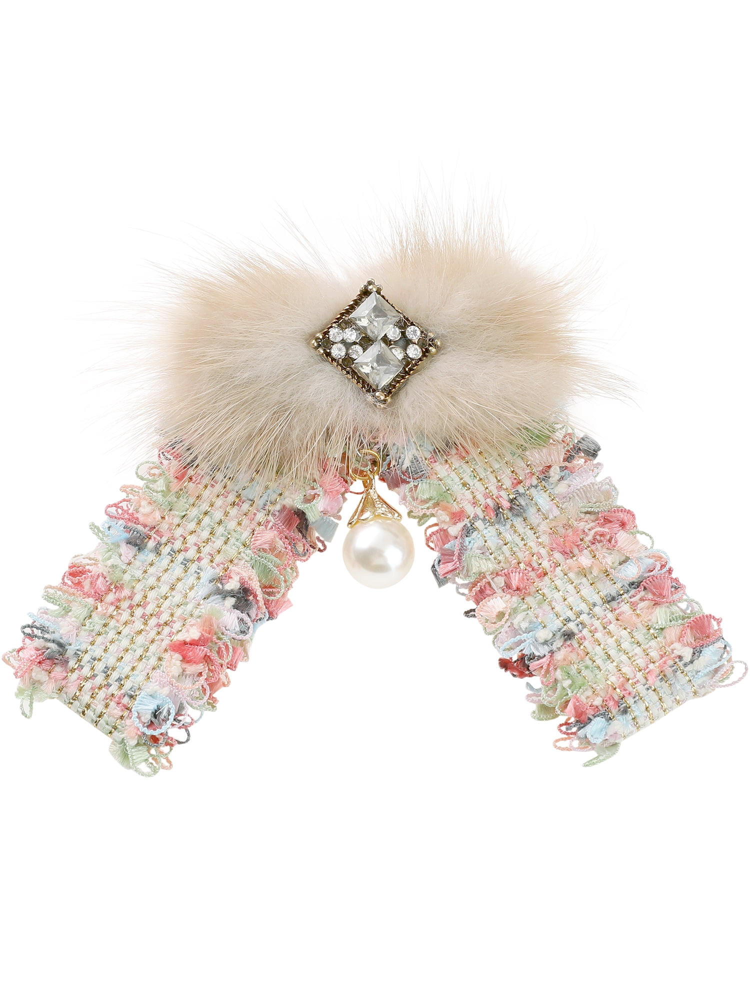 DARING DIVA Women's Multicolored Braided Tweed Ribbon Furry Bow Ties Colorful