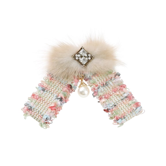 DARING DIVA Women's Multicolored Braided Tweed Ribbon Furry Bow Ties Colorful