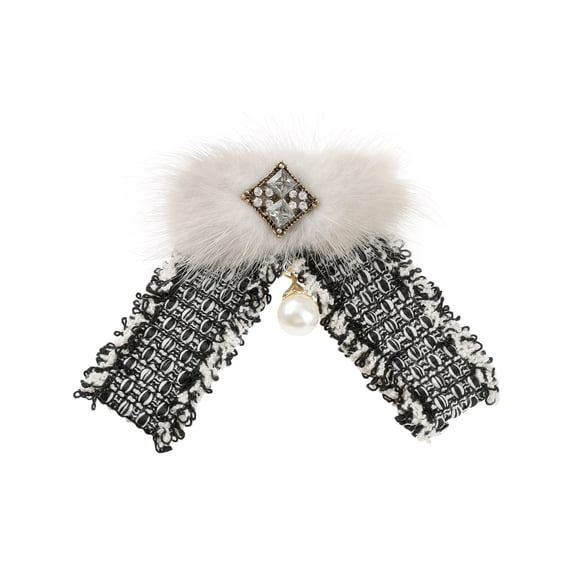 DARING DIVA Women's Multicolored Braided Tweed Ribbon Furry Bow Ties Gray