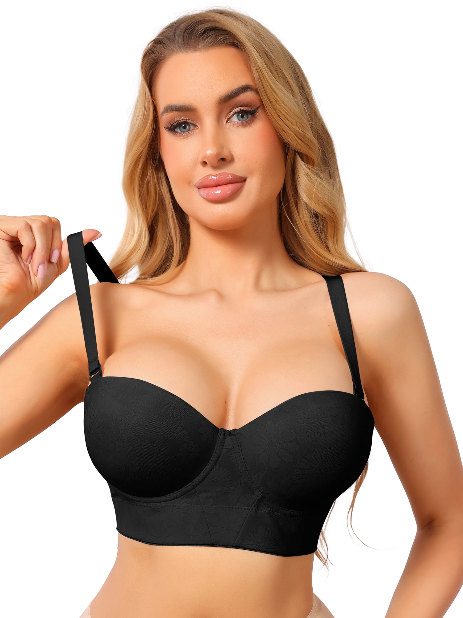 DARING DIVA Women's Non-Slip Underwire Push Up Lace Longline Strapless Bra C 44 Black